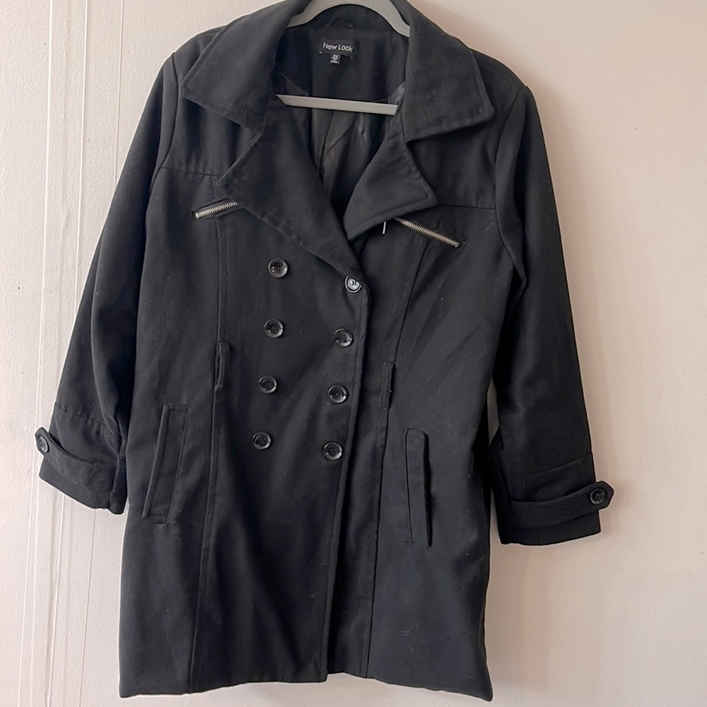 New Look 2X Black Pea Coat 40% Wool Plus Size